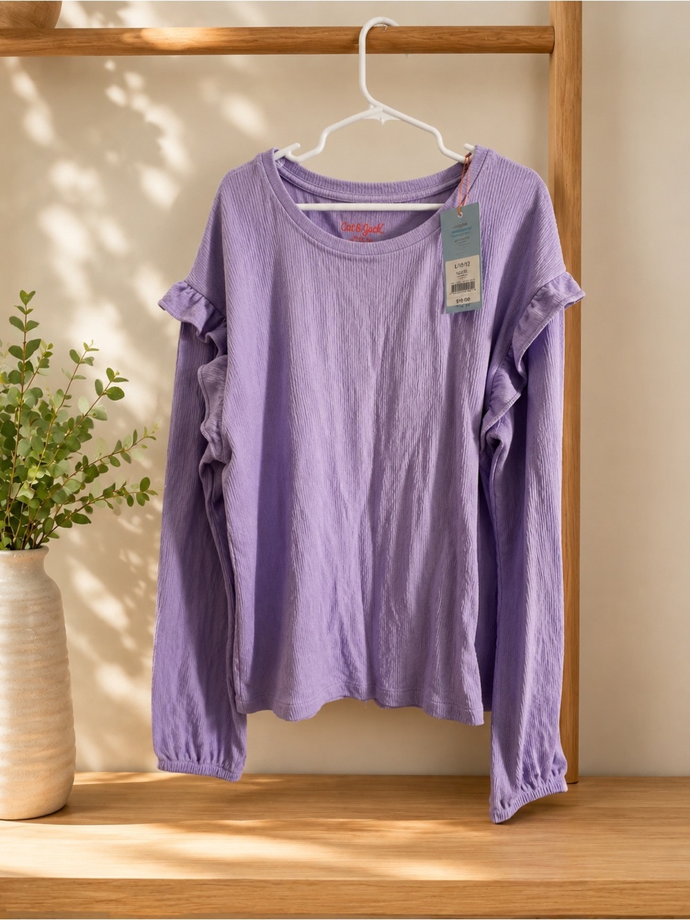 Lavender Ruffle-Trim Long Sleeve Tee